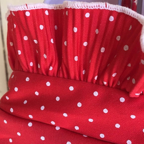 70’s Red Polka Dot Lind Clare Ruffle Tie Blouse - Picture 7 of 9
